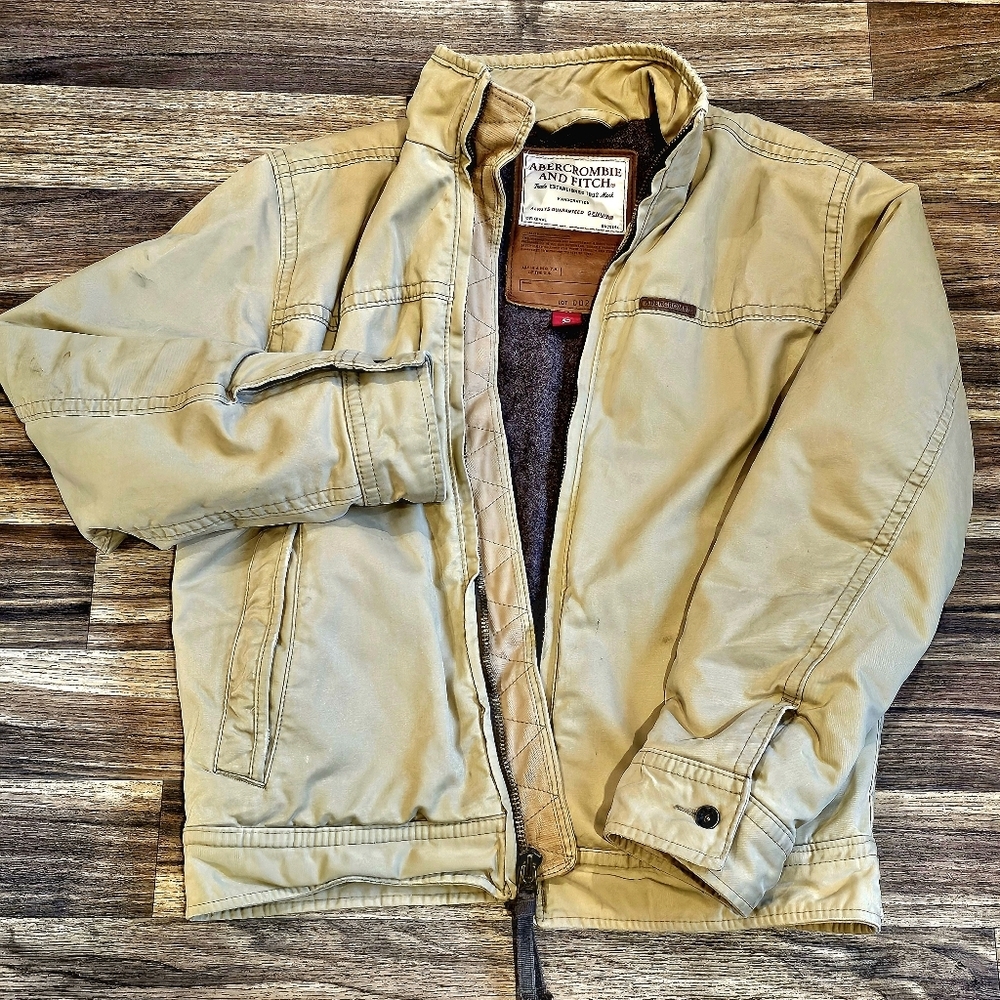 Vintage Abercrombie & Fitch Khaki Distressed Heavyweigt Jacket Wool Lined